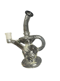 a clear glass pipe with a white handle