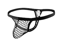 a black thong with a mesh net