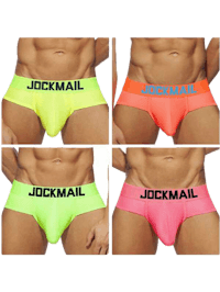 four men's briefs with the word jockmail on them