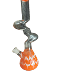 a glass pipe with an orange design on it