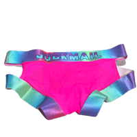 a pink and blue bikini with the word jumbomail on it