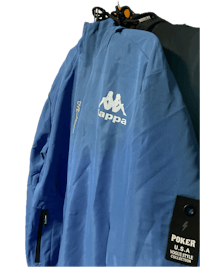 a blue jacket with a logo on it