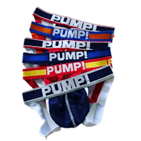 a pack of men's briefs with the word pump on them