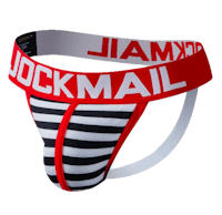 a black and white striped underwear with the word jockmail on it