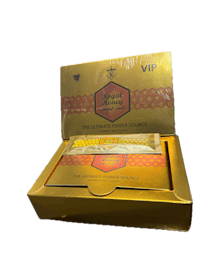 a gold box with a box of honey in it