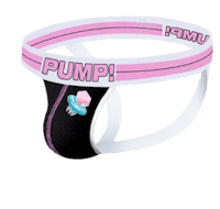 a black and pink underwear with the word'pump'on it