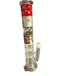 a glass pipe with a red, white and yellow design