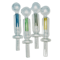 a group of clear glass pipes with different colored liquids in them