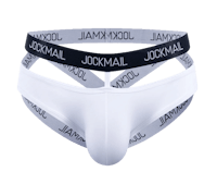 a white brief with the word jockmail on it